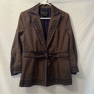 BCBG Maxazria Embroidered Linen Blend Tie Blazer Size M